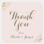 赤面ピンク金ゴールド紙吹雪コーナーありがとうお願い スクエアシール (正面)