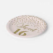 赤面ピンク金ゴールド紙吹雪スイート16バースデーパーティー ペーパープレート (アングル)