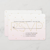 赤面ピンク金ゴールド紙吹雪スパークルグラデーションRSVP 出欠カード (正面/裏面)