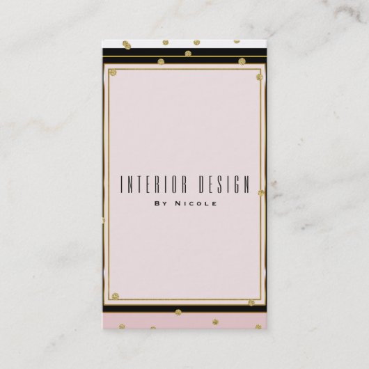 赤面ピンク金ゴールド紙吹雪モダンエレガント 名刺 (正面)