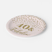 赤面ピンク金ゴールド紙吹雪40歳の誕生日パーティー ペーパープレート (アングル)