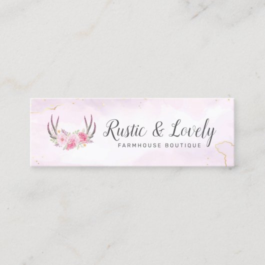 赤面ピンク金ゴールド素朴フローラ〔雄ジカの〕枝角ソーシャルメディア スキニー名刺 (正面)