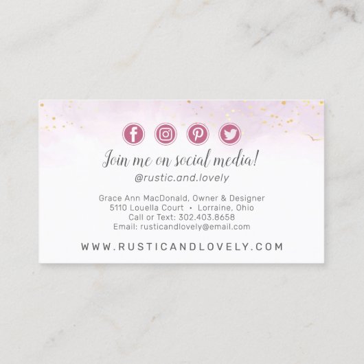 赤面ピンク金ゴールド素朴フローラ〔雄ジカの〕枝角ソーシャルメディア 名刺 (裏面)