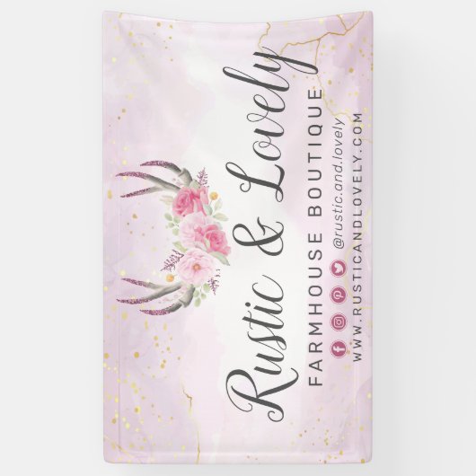 赤面ピンク金ゴールド素朴フローラ〔雄ジカの〕枝角ソーシャルメディア 横断幕 (縦)