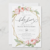 赤面ピンク金ゴールド緑ベビーシャワー招待状 招待状 (正面)