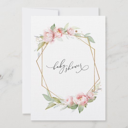 赤面ピンク金ゴールド緑ベビーシャワー招待状 招待状 (裏面)