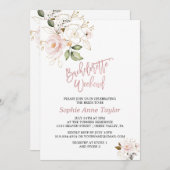 赤面ピンク金ゴールド花バチェロレッテ週末 招待状 (正面/裏面)