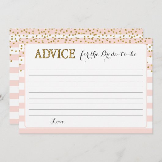 赤面ピンク金ゴールド花嫁ブライダルシャワーカスタムウェディング アドバイスカード (正面/裏面)