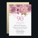 赤面ピンク金ゴールド花90th誕生日パーティー 招待状<br><div class="desc">赤面ピンクの金ゴールド花90th誕生日パーティー招待状ニッチとネストストアのマッチングコレクションを参照</div>