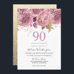 赤面ピンク金ゴールド花90th誕生日パーティー 招待状<br><div class="desc">赤面ピンクの金ゴールド花90th誕生日パーティー招待状ニッチとネストストアのマッチングコレクションを参照</div>