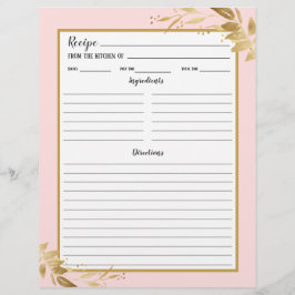 赤面ピンク金ゴールド葉レシピバインダーページ