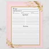 赤面ピンク金ゴールド葉レシピバインダーページ (正面/裏面)