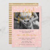 赤面ピンク金ゴールド赤ちゃんシャワー写真ガール招待状 招待状 (正面/裏面)