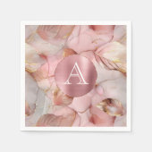 赤面ピンク金ゴールド離れモノグラム スタンダードカクテルナプキン (正面)