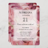 赤面ピンク金ゴールド離れ誕生日 招待状 (正面/裏面)