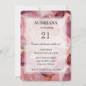 赤面ピンク金ゴールド離れ誕生日 招待状 (正面)