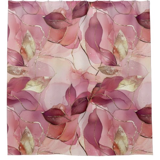 赤面ピンク金ゴールド離れ シャワーカーテン (正面)