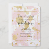 赤面ピンク金ゴールド（ばちゃばちゃ）跳ねる抽象芸術 招待状 (正面)