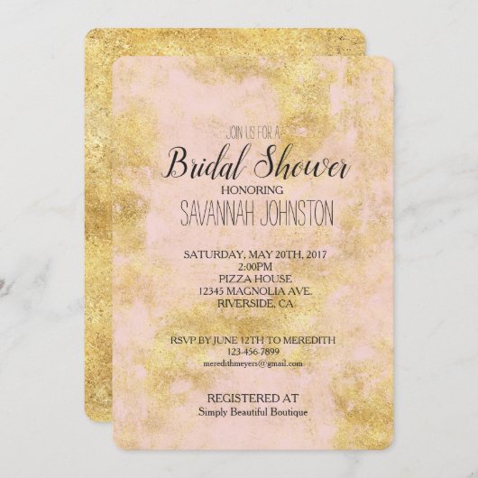赤面ピンク金ゴールド グランジ 招待状 (正面/裏面)