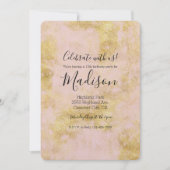 赤面ピンク金ゴールド グランジ 招待状 (正面)