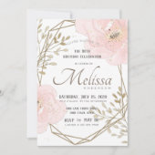 赤面ピンク金ゴールド&ターペフローラ誕生日 招待状 (正面)