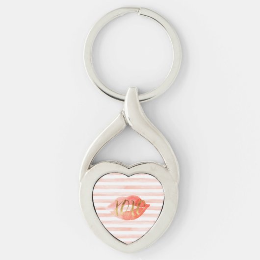 赤面ピンク金ゴールドXOXO水カラーキス キーホルダー (正面)