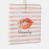 赤面ピンク金ゴールドXOXO水カラーキス パーソナライズされた セラミックオーナメント (右)