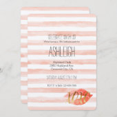 赤面ピンク金ゴールドXOXO水カラーキス 招待状 (正面/裏面)