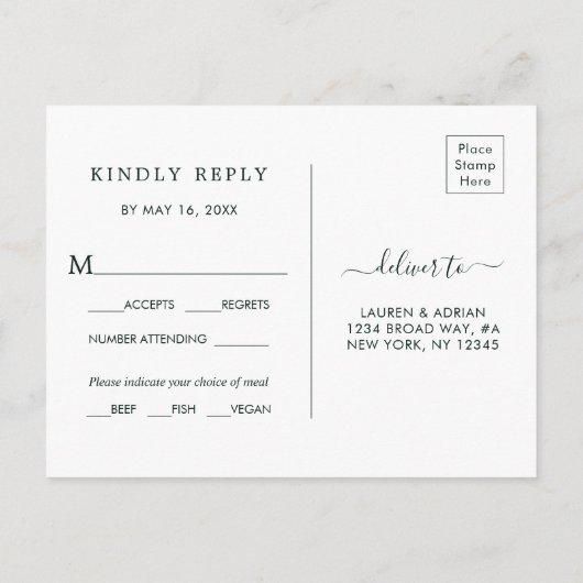 赤面ピンク開花の結婚式の出欠の出欠と食事の選択 インビテーションポストカード (裏面)