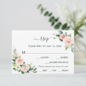 赤面ピンク開花の結婚式の出欠の出欠と食事の選択 出欠カード (スタンド正面)