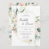 赤面ピンク開花エレガントフローラユーカ結婚リズ 招待状 (正面/裏面)