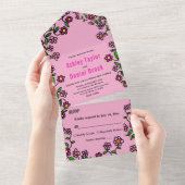 赤面ピンク開花バラガーデン結婚フローラ オールインワン招待状 (貼ってはがせる)