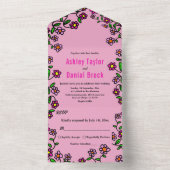 赤面ピンク開花バラガーデン結婚フローラ オールインワン招待状 (内側)