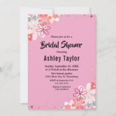赤面ピンク開花バラサマーフローラブライダルシャワー 招待状 (正面)