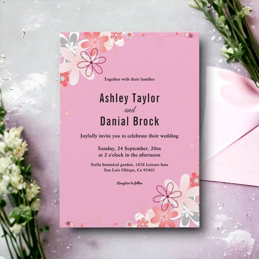 赤面ピンク開花バラボホサマーフローラズ 招待状