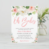 赤面ピンク開花フローラカップルベビーシャワー 招待状 (スタンド正面)