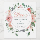 赤面ピンク開花ロマン結婚ティック ワインラベル (シングルラベル)