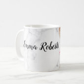 赤面ピンク開花水彩フローラ コーヒーマグカップ (正面左)