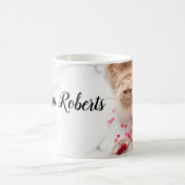 赤面ピンク開花水彩フローラ コーヒーマグカップ (中央)