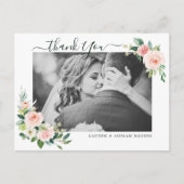 赤面ピンク開花結婚のサンキューフォト ポストカード (正面)