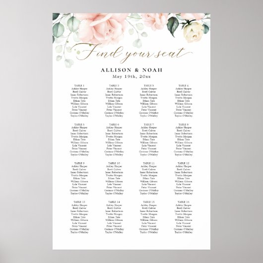 赤面ピンク開花結婚の座席表 ポスター (正面)