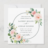 赤面ピンク開花結婚ズスクエア 招待状 (正面)