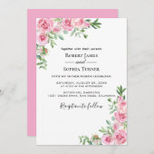 赤面ピンク開花結婚式招待状 招待状 (正面/裏面)
