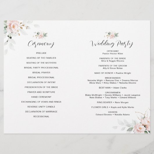 赤面ピンク開花結婚式 プログラム (裏面)