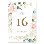 赤面ピンク開花金ゴールド結婚フレームのテーブル番号 テーブルナンバー (正面)