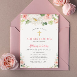 赤面ピンク開花《キリスト教》洗礼式や命名式 招待状