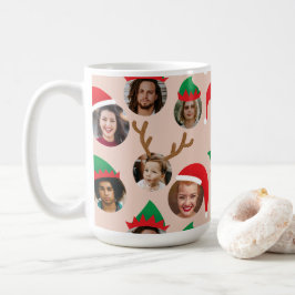 赤面ピンク間抜けクリスマスハット6枚フォトコラージュ コーヒーマグカップ