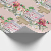赤面ピンク香料ボトルフローラブライダルシャワー ラッピングペーパー (角)