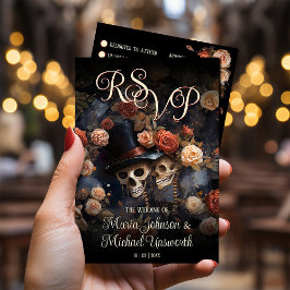 赤面ピンク骨格ヴィンテージゴシック結婚ズ 出欠カード