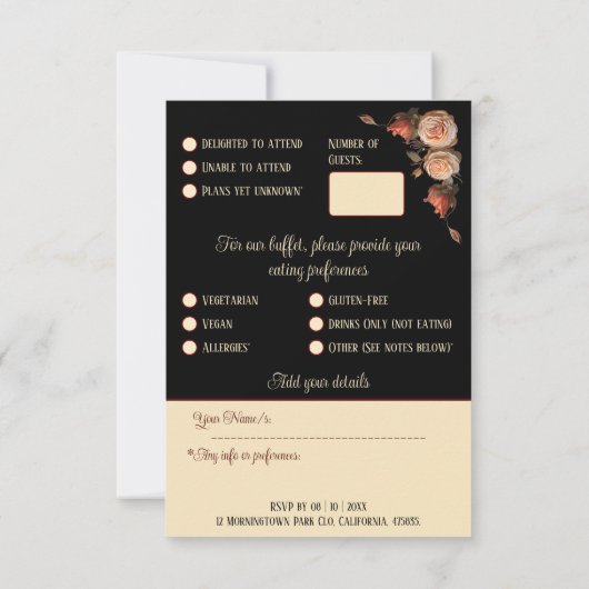 赤面ピンク骨格ヴィンテージゴシック結婚ズ 出欠カード (裏面)